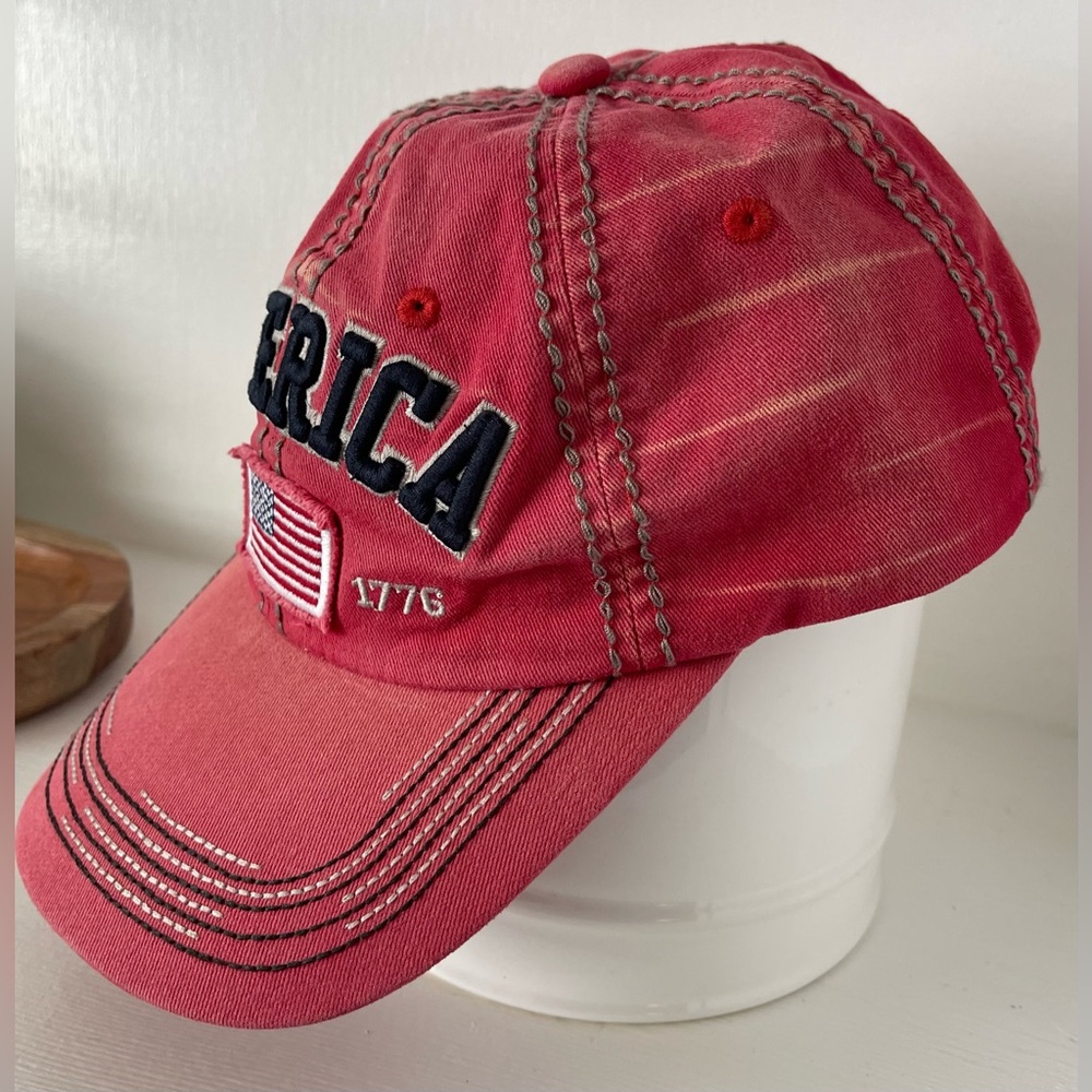 Kbethos  Vintage Distressed America Baseball Cap Red Strap Back - Picture 3 of 8